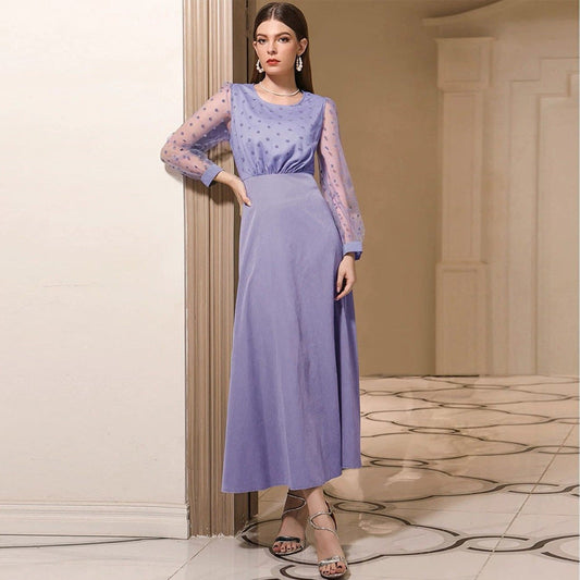round Neck Long Sleeve High Waist Slim Dress