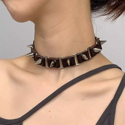 Punk Gothic Rivet Choker Leather Necklace