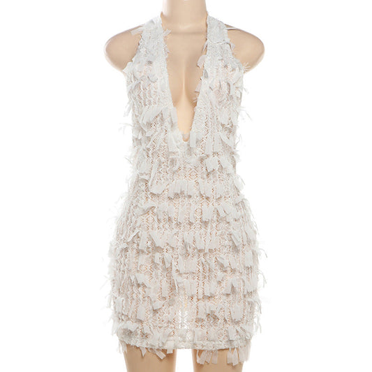 Halter Lace Up V Neck Backless Slim Fit Sheath Dress