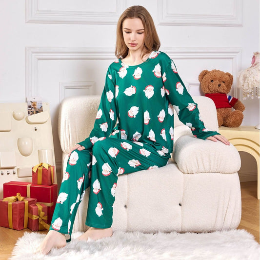 Foreign Trade Pajamas Women’s Christmas New Year Cartoon Print Two-Piece Set Milk Silk Homewear Suit