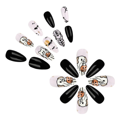 Halloween Black White Animal Heart Spider Web Wearable Press on Nail