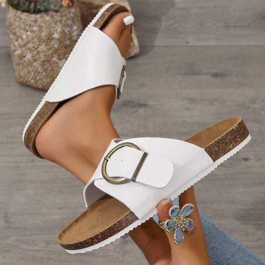 Plus Size Flat Slippers Women 2024 Summer Trendy Buckle Belt Independent Popular Sandals Shoes