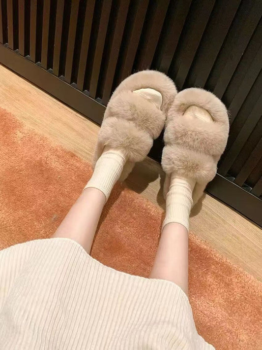 Furry Slippers Women Outdoor 2024 New Korean Ins Trendy Autumn Winter Cotton Shoes