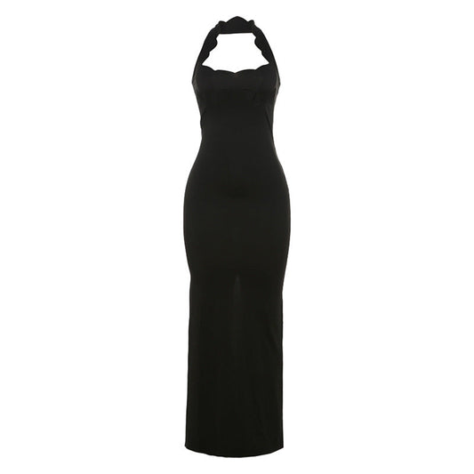 Drag Sister Backless Hollow Out Cutout Sheath Back Slit Lace Halter Dress