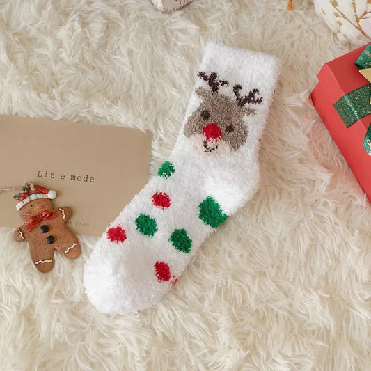 Fleece Cartoon Cute Red Long Gift Christmas Socks