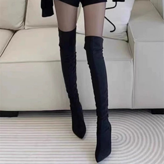 Over-the-Knee Long Boots 2024 Autumn Winter New Stiletto Pointed High Heel Slim Shoes