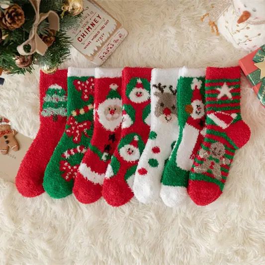 Fleece Cartoon Cute Red Long Gift Christmas Socks