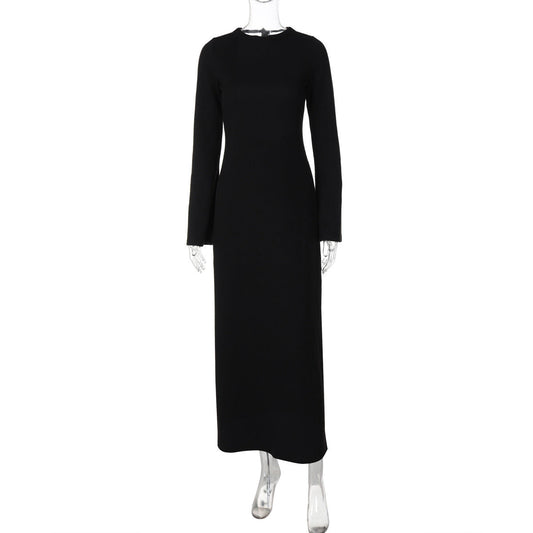 Solid Color Backless Long Sleeves Lace up Slim Fit Dress