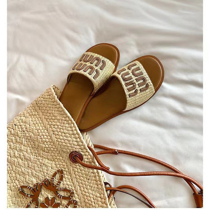 Trendy Fluffy Slippers Women 2024 New Metal Buckle Slide Spring Autumn Home Cotton Outdoor Shoes