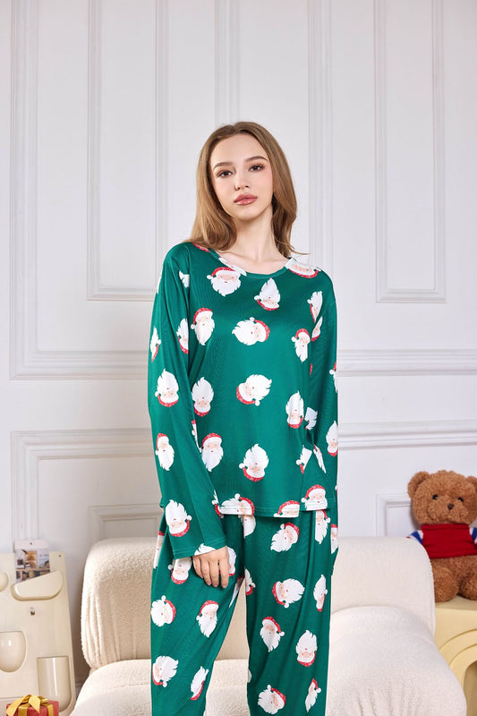 Foreign Trade Pajamas Women’s Christmas New Year Cartoon Print Two-Piece Set Milk Silk Homewear Suit