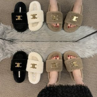 Korean Autumn Winter Fluffy Slippers Women 2024 New High-End Fairy Gentle Style Shoes