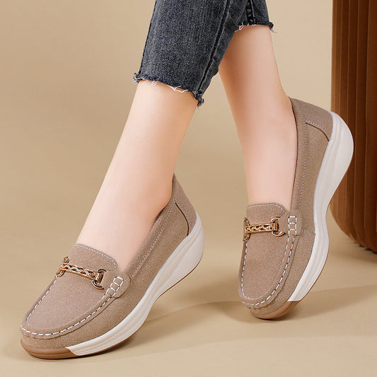 Spring Autumn Rubber Sole Middle-aged Women Wedge Thick Sole Soft Slip-On Loafers Shoes