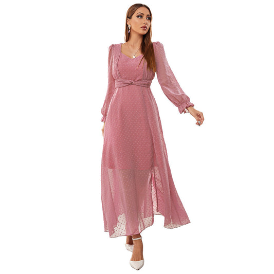 Dress  Arrival Pink Voile Long Dress High Waist Slim Fit