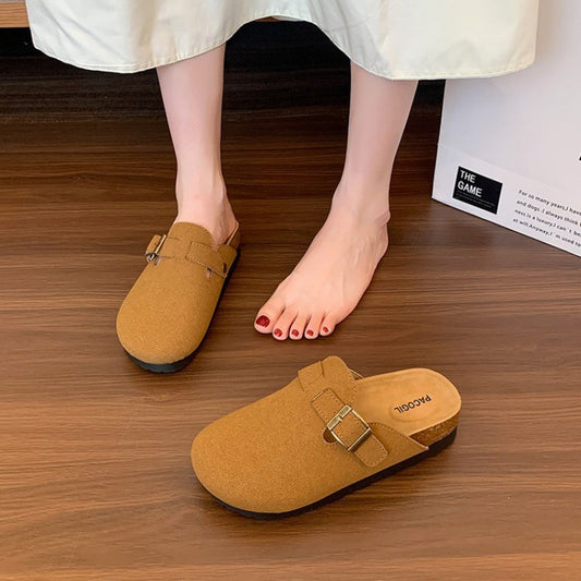 Thick Sole Buckle Slippers Slip-On Packable Women Outdoor 2024 New Summer Retro Fashionable Sandals Shoes