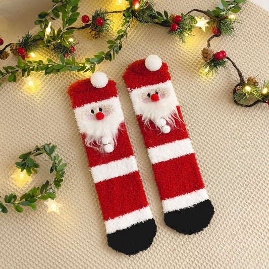Plush Coral Fleece Deer Cartoon Warm Floor Christmas Socks