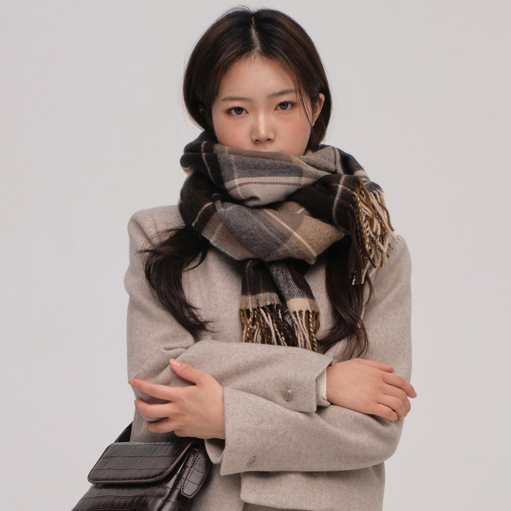 Japanese Plaid Women's Retro Imitation Cashmere Warm Autumn Winter Scarf