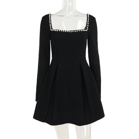 Fall Type HipElegant Slim Pearl Square Collar