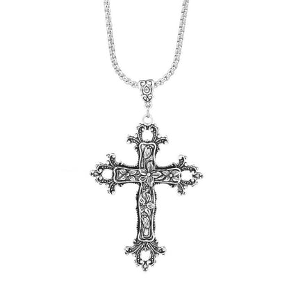 Exaggerated Gothic Silver Cross Hip-hop Sweater Necklace