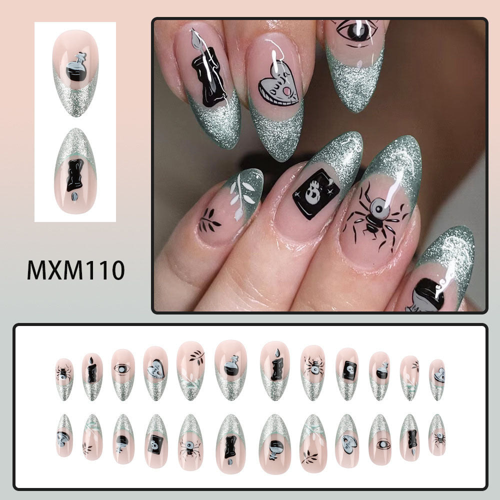 Halloween Aurora French Dark Spider Web Wearable Press on Nail