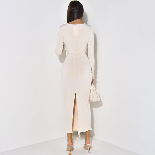 Solid Color Simple Twisted Elegant Sheath Dress