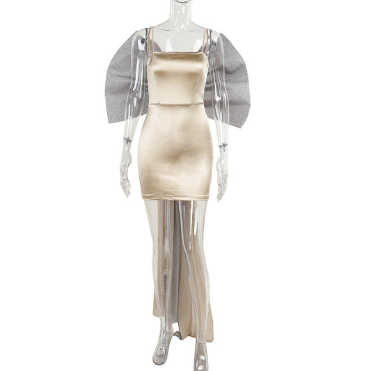 Mercerized Tube Top Bow Socialite Slim Fit Hip Wrapped Short Dress