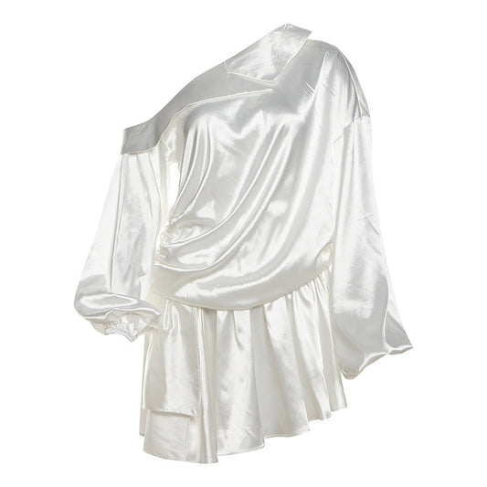 Advanced Backless Diagonal Collar Solid Color Long Sleeve