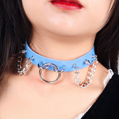 Personality O-ring Rivet Chain Punk Leather Gothic Necklace