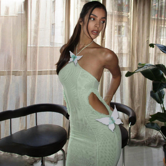 Butterfly Halter Neck Hollow Dress