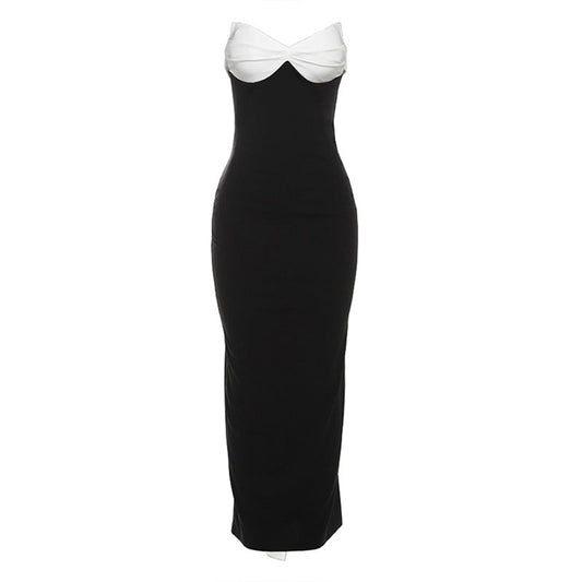 Color Contrast Backless Bow Tube Top Ribbon Dress