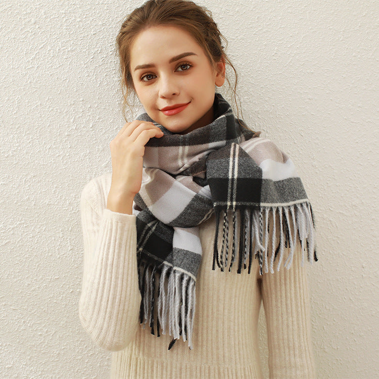 Imitation Cashmere Plaid Fringe Versatile Autumn Winter Foreign Trade Wholesale Scarf