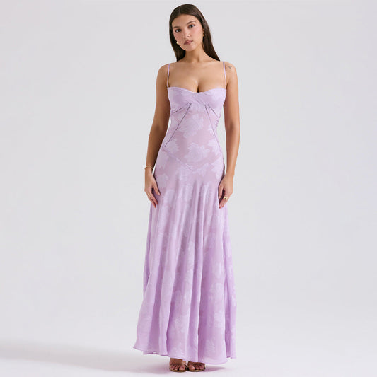 Lace See Through Strap Dress Slim Fit High Grade Evening Dress