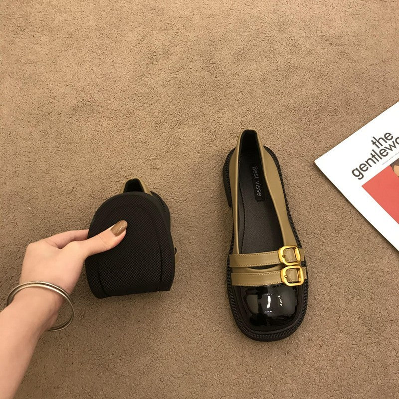 Autumn New Shallow Mary Jane Shoes Black Loafers Slip-On Flat French Shoes