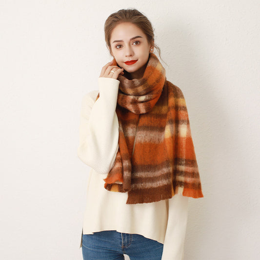 Korean AC Soft Mohair Plaid Autumn Winter Imitation Cashmere Thickened Warm Scarf