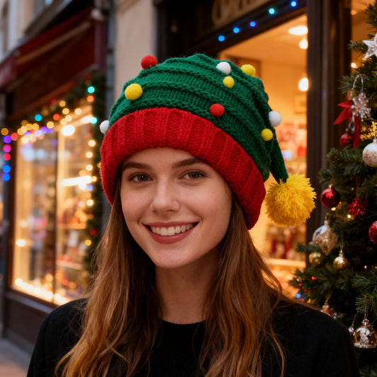 Multicolor Bobble Knit Christmas Hat