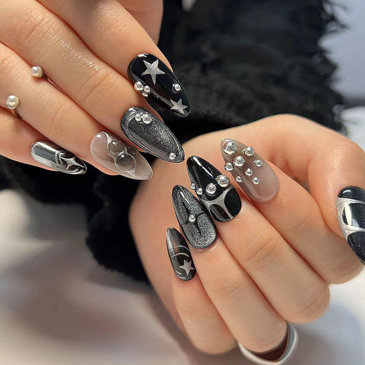 Halloween Star Pearl Almond Dark Sweet Cool Wearable Press on Nail