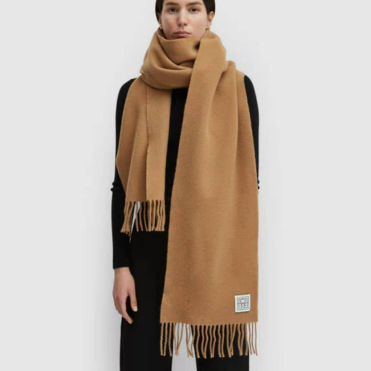 Wool Versatile Warm Double-sided Solid Color Fringe Thickened Narrow Scarf