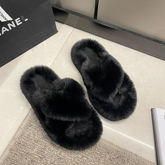 Fluffy Slippers Women 2024 New Korean Ins Trend Autumn Winter Home Cotton Spring Summer Shoes