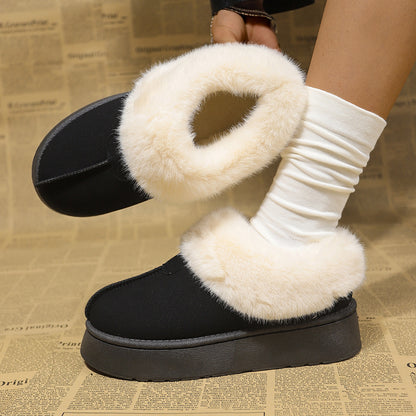 2024 Autumn Winter Women Thick Sole Snow Boots Round Toe Inner Thick Fur Style Shoes