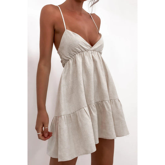Sundress V neck High Waist Office Strap Dress