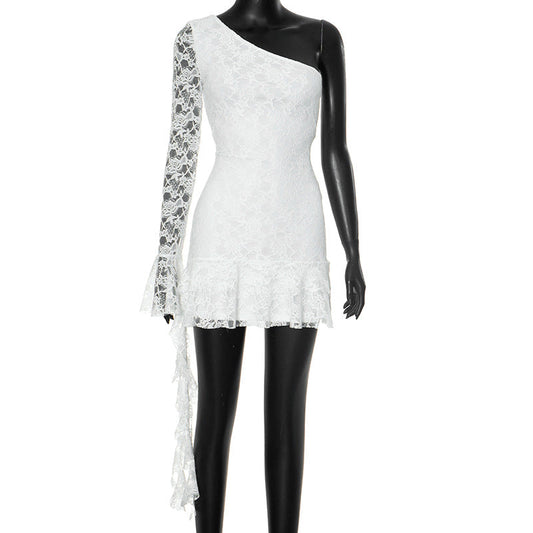 Shoulder Sleeve Ruffles Streamer Long Sleeve Short Dress