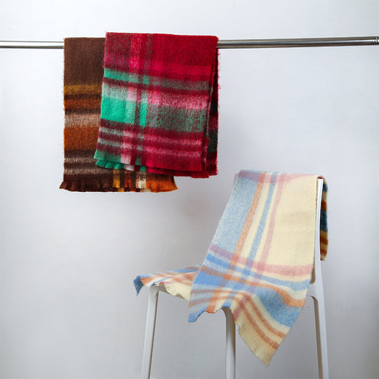 Korean AC Soft Mohair Plaid Autumn Winter Imitation Cashmere Thickened Warm Scarf