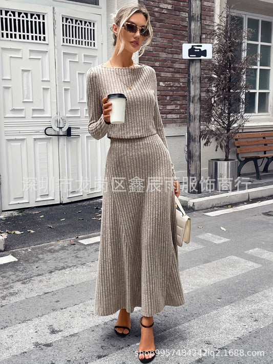 In-Stock New Manufacturer Direct Sale 2024 Autumn Winter Women’s Tight Fitting Ribbed Long Sleeve Casual Knit Set Suit