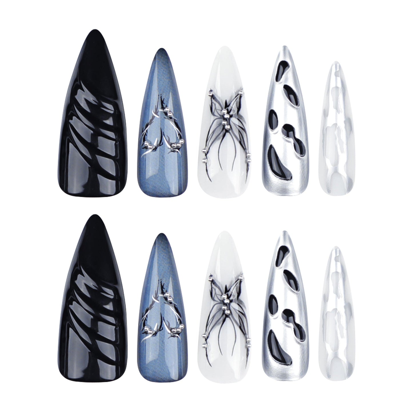 Halloween 3D Water Ripple Long Pointed Cool Butterfly Wearable Press on Nail