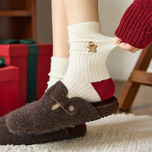 Cashmere Cartoon Embroidered Thick Warm Crew Christmas Socks