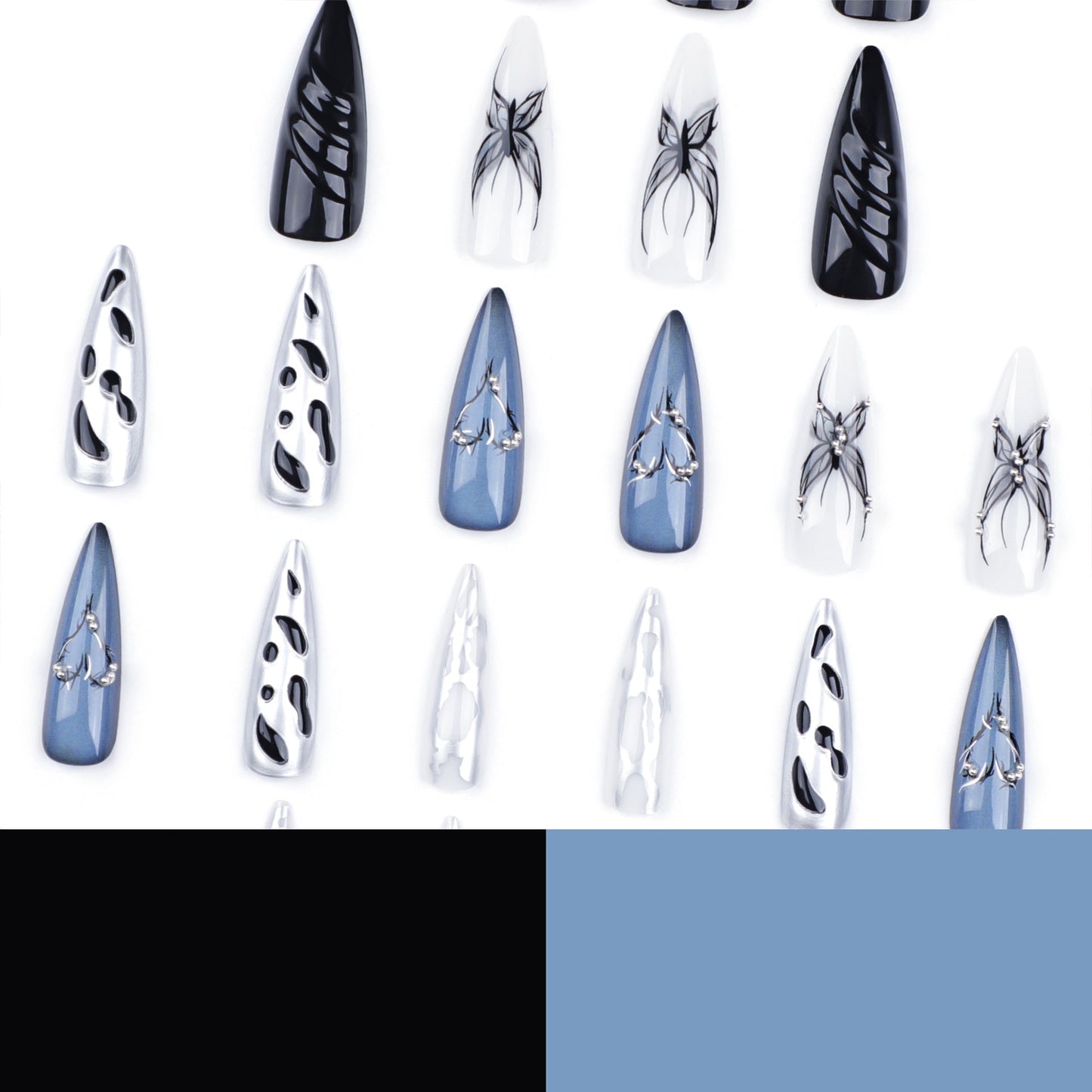 Halloween 3D Water Ripple Long Pointed Cool Butterfly Wearable Press on Nail