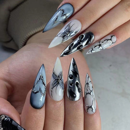 Halloween 3D Water Ripple Long Pointed Cool Butterfly Wearable Press on Nail