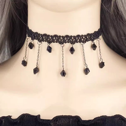 Gothic Retro Black Lace Tassel Collar Choker Necklace