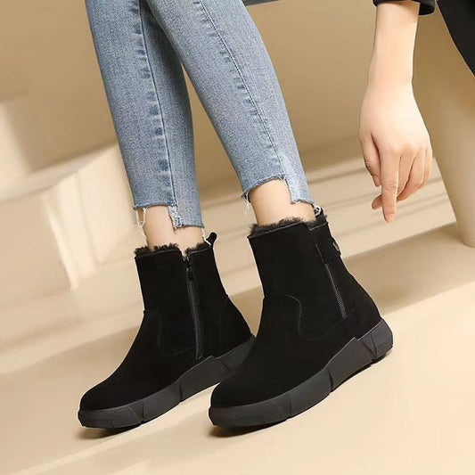 Women Snow Boots Sheepskin 2024 Winter New Vintage Suede Flat Thick Sole Warm Short Shoes