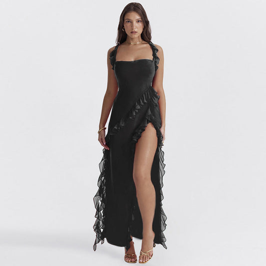 Slim Fit High Slit Ribbon Cami Dress for