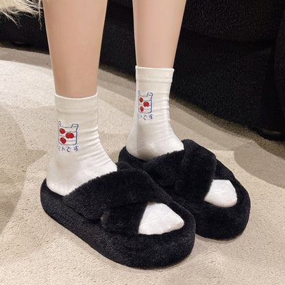 Thick Sole Slippers Women Summer 2024 New Fashion Warm Furry Slide Outdoor Autumn Winter Shoes